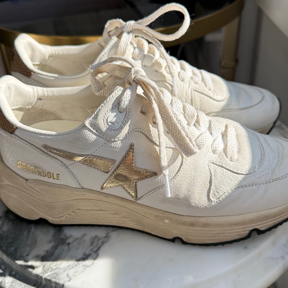 Golden Goose White and Gold Sneakers -Running- excellent condition-8